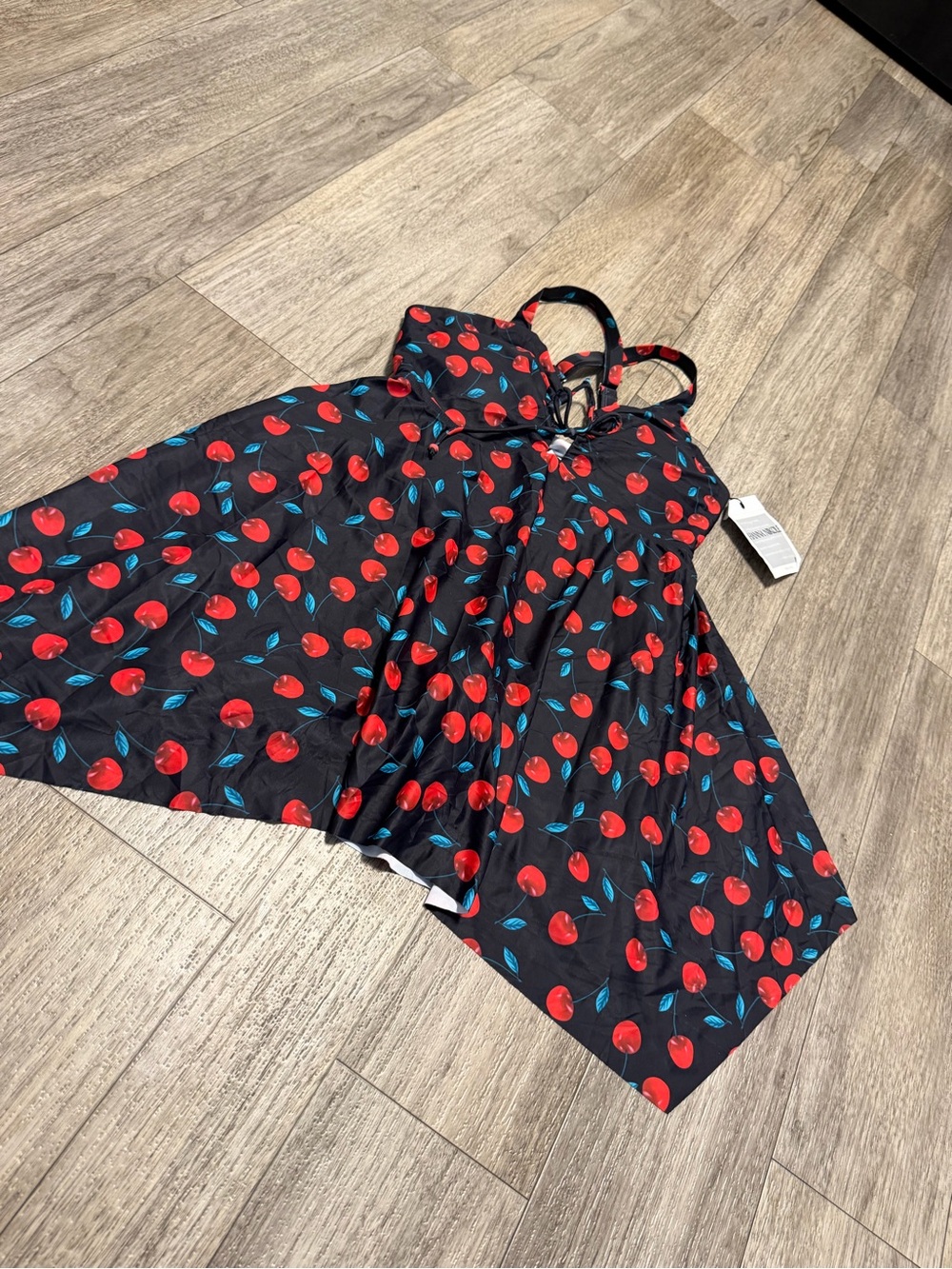 Girls Black Cherry-Print Sundress with Straps